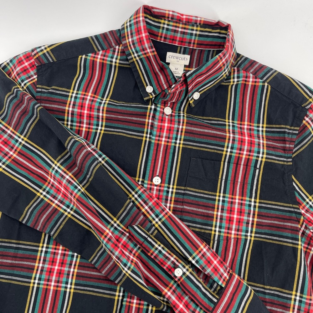 Crewcuts Plaid Button Down Shirt Long Sleeve Boys Size 12 Red Green Yellow Black